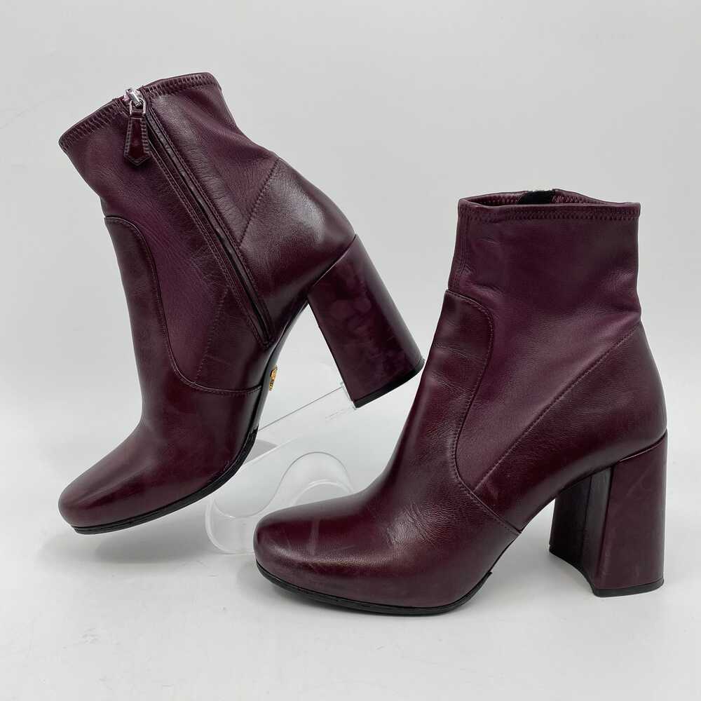 Prada Wine Red Leather Heeled Ankle Boots | Size 38.5 EU - Picture 6 of 12